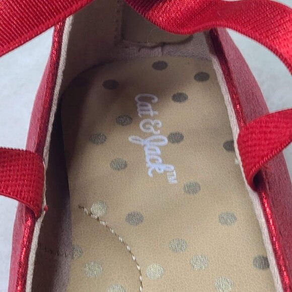 Cat & Jack Trinity Slip On Flats Girls Sz 6 Red Glitter Elastic Straps Zip Back - Picture 8 of 11